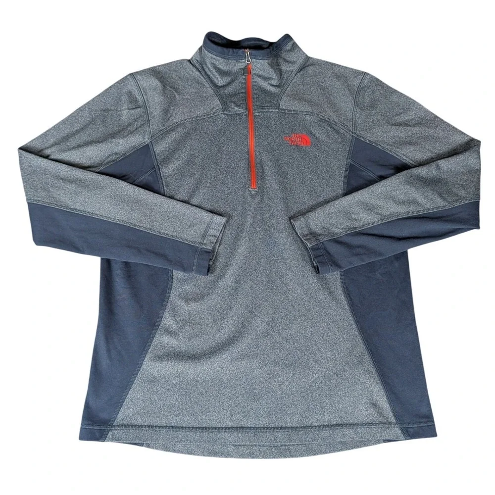 The North Face Mens 1/4 Zip Pullover Heather Grey Navy Blue Orange Logo 5581